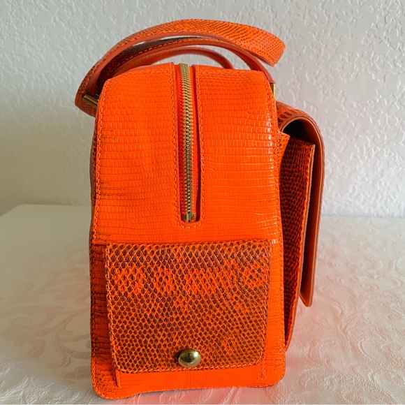 Jimmy Choo neon orange lizard quilted structured bag - Picture 2 of 15